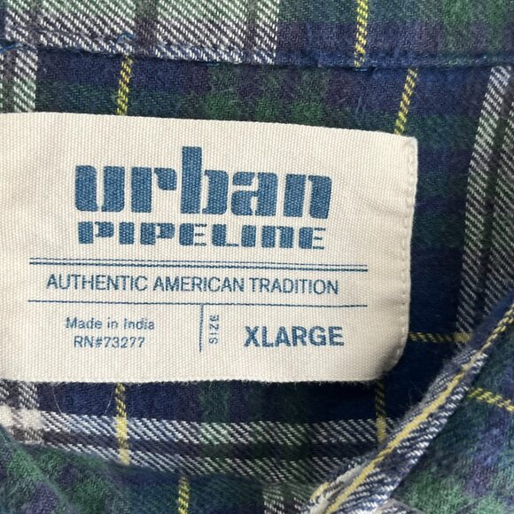 Urban Pipeline Blue & Green Flannel Button Down XL Shirt Retro 90's Grunge - Picture 4 of 8